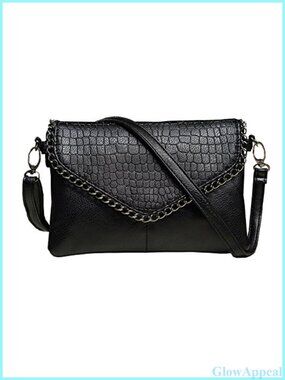 Small Black Shoulder Bag Evening Clutch with Detachable Strap - Women's